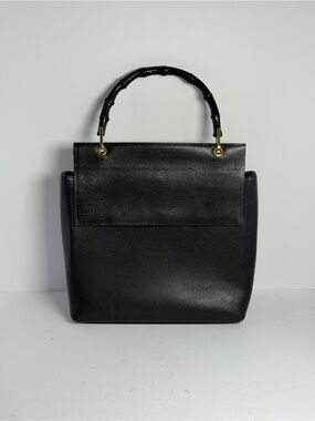 Vintage Gucci Black Leather Bamboo Top Handle Bag